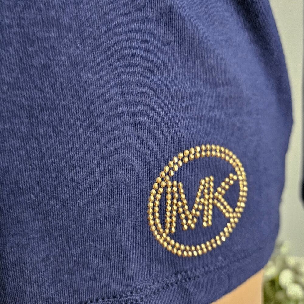 MICHAEL Michaek Kors Top Womens Small Gold Toned Shoulder Cutout Blue Cotton - Picture 5 of 13